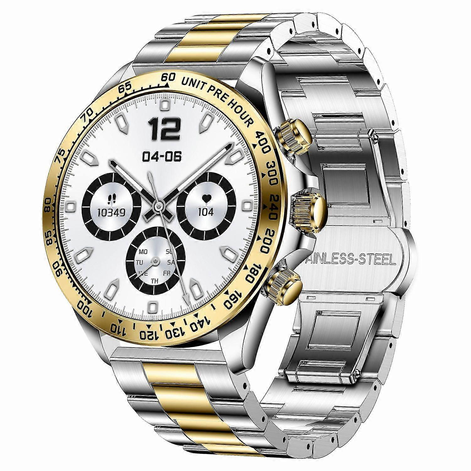 AK63 Bluetooth Call AMOLED Screen Smart Watch Bracelet with Steel Strap - Gold+Silver