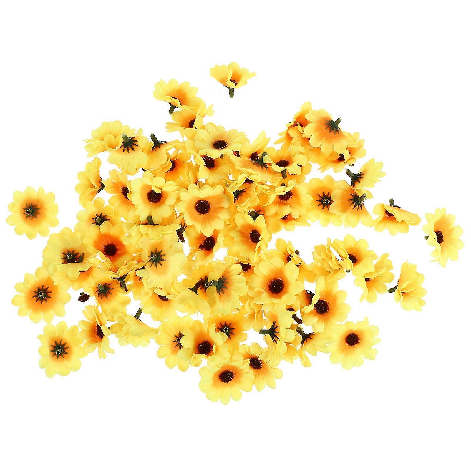 100 Pcs Lifelike Artificial Sunflower Heads – Realistic Silk Faux Flowers for Wedding, Party, Garden Decor & Photo Shoot Accessories – Yellow Floral