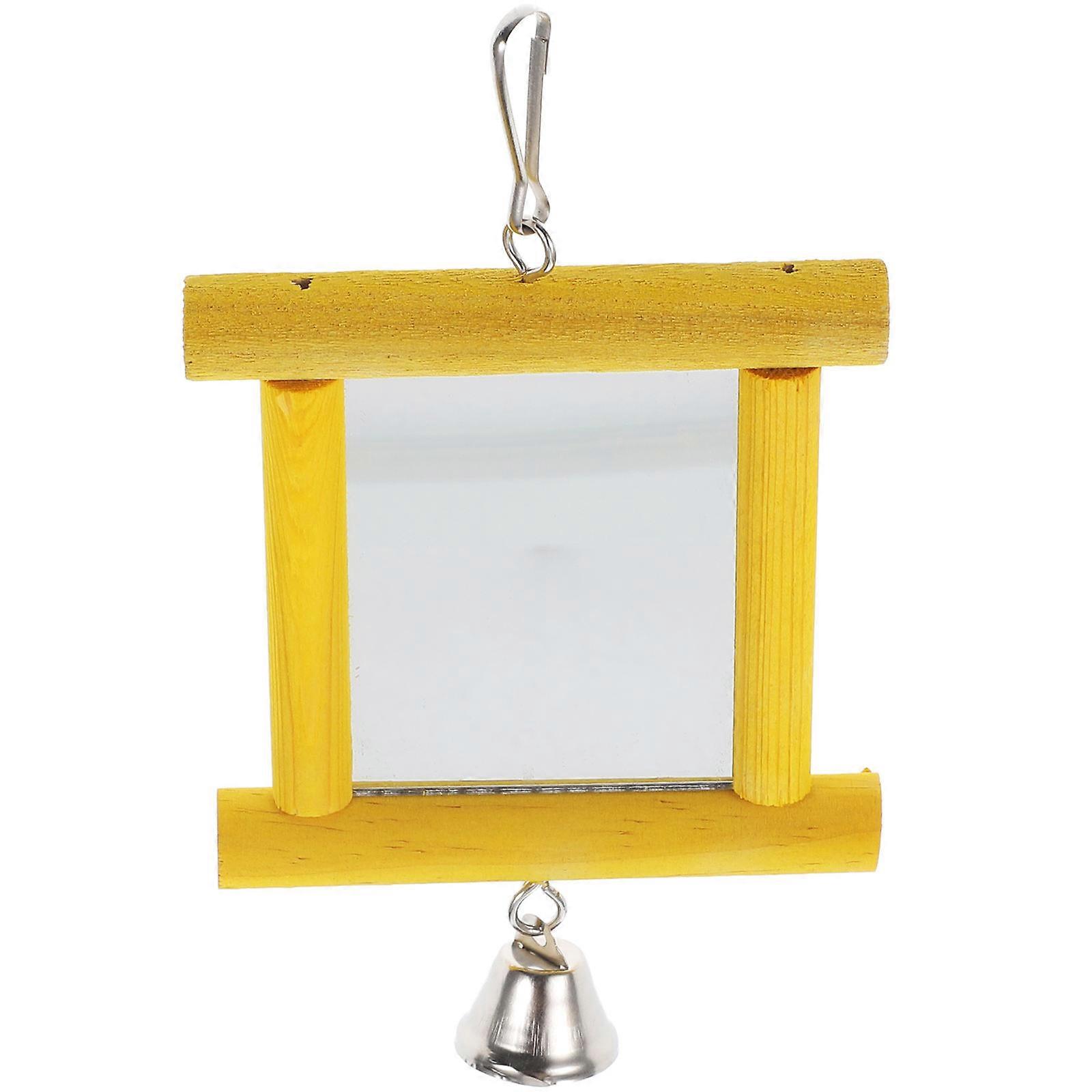 Hanging Bird Plaything Yellow Wooden Bird Mirror Durable Hanging Design Toy for Parrot