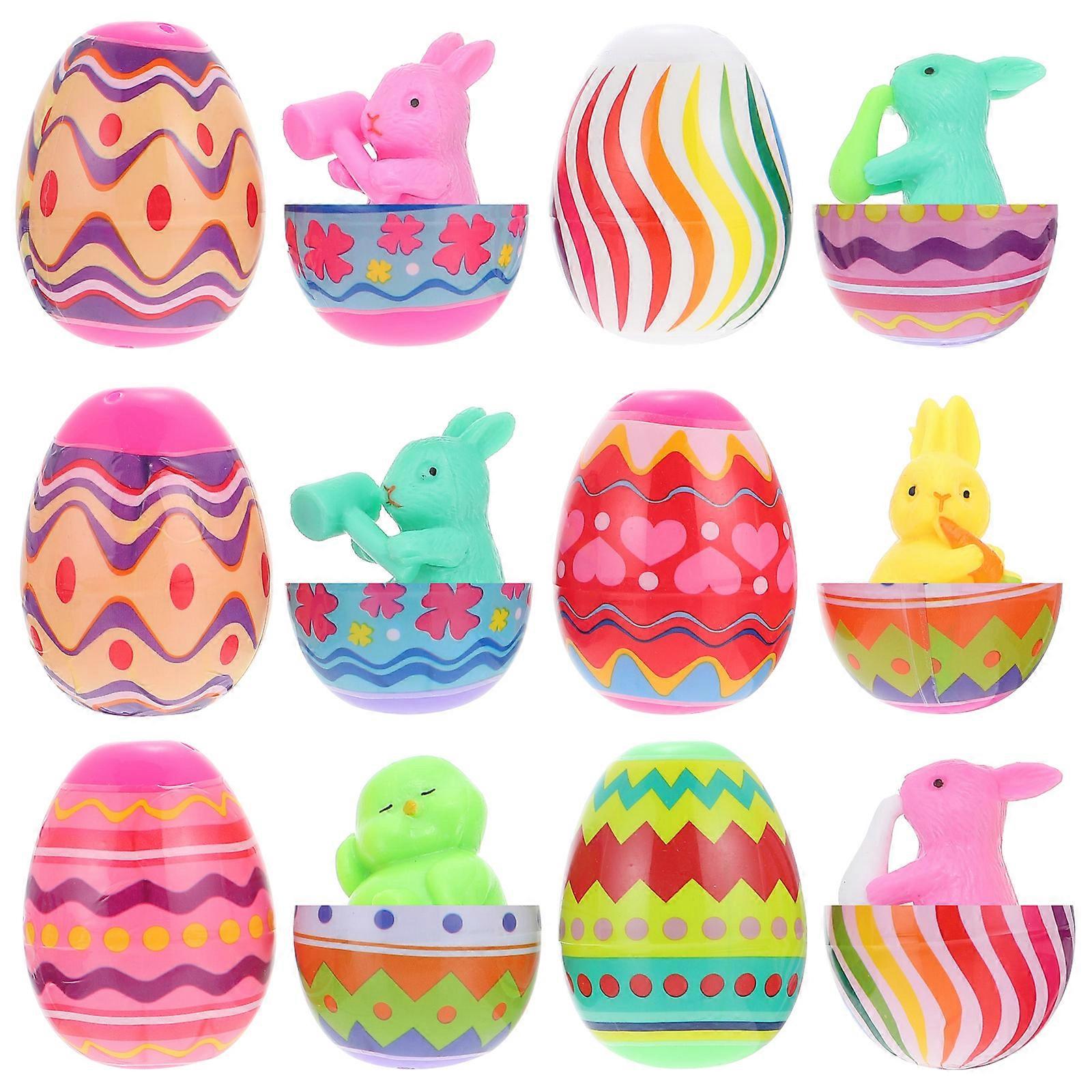 Plastic Eggs Filled Easter Eggs Rabbit Twisting Eggs Children's Egg Playthings Party Decoration Oval Shape present Container 12Pcs