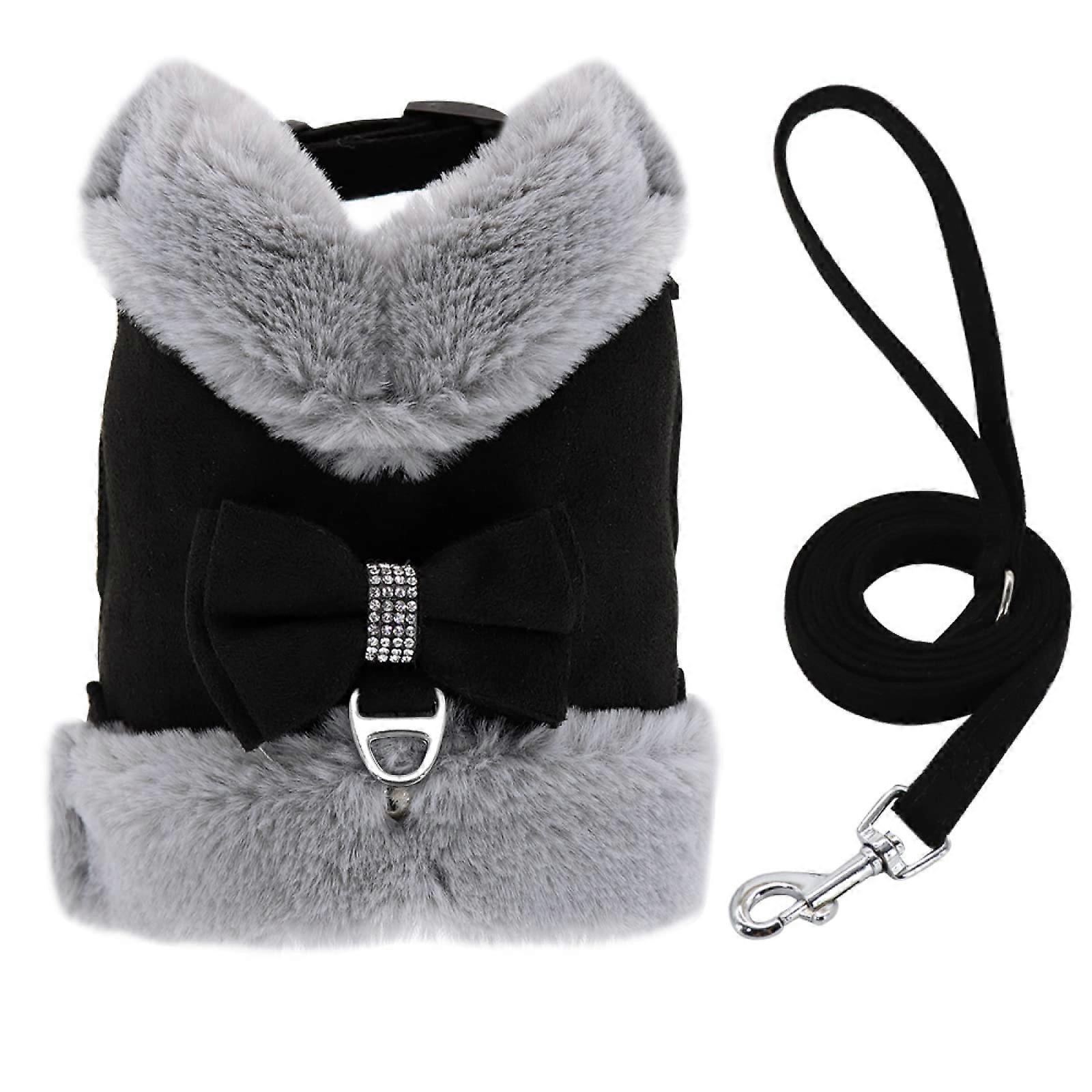 Winter Soft, Warm Dog Harness and Lead Set, Black, M