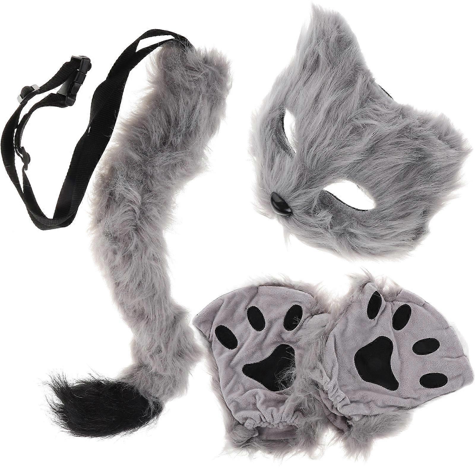 Fox Ears Tail Set Grey Faux Costume Accessory For Adults At Cosplay Events 1Set