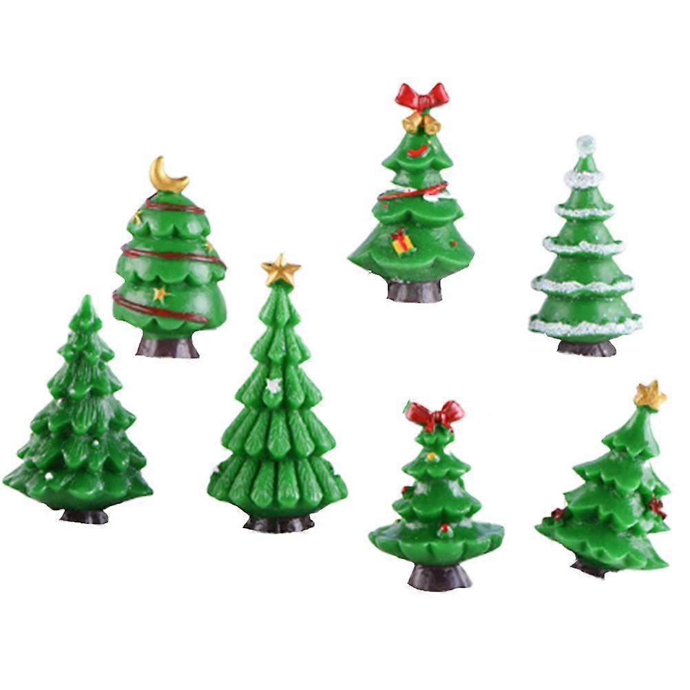 Snowing Tree Christmas Tree Set Green Color Garden Use Desktop Tree Decor 7Pcs