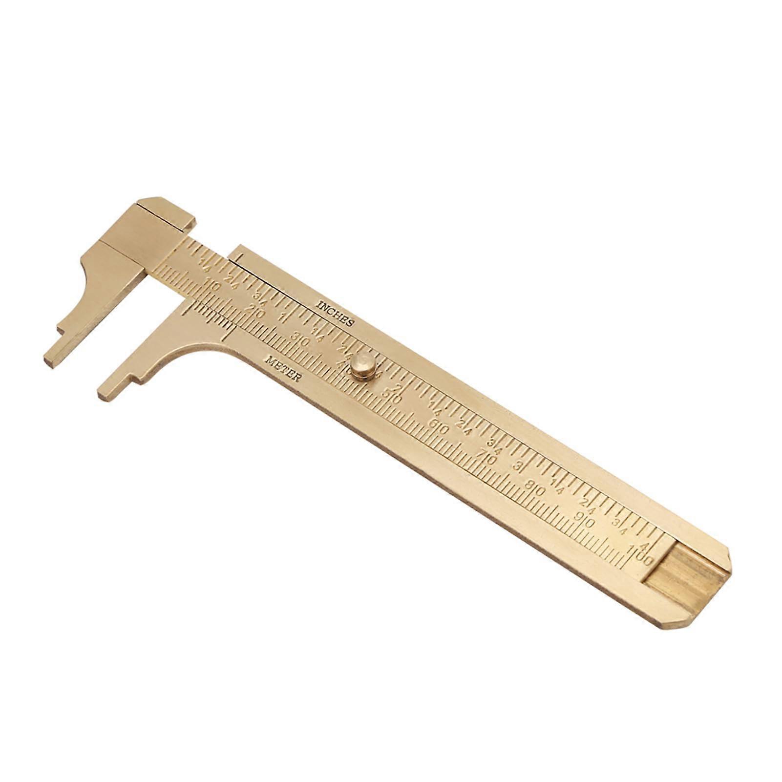 Brass Caliper 6ESPBb-02, Dual Scale Sliding Gauge, Precision Measuring Tool in mm/Inches, Compact Brass Ruler