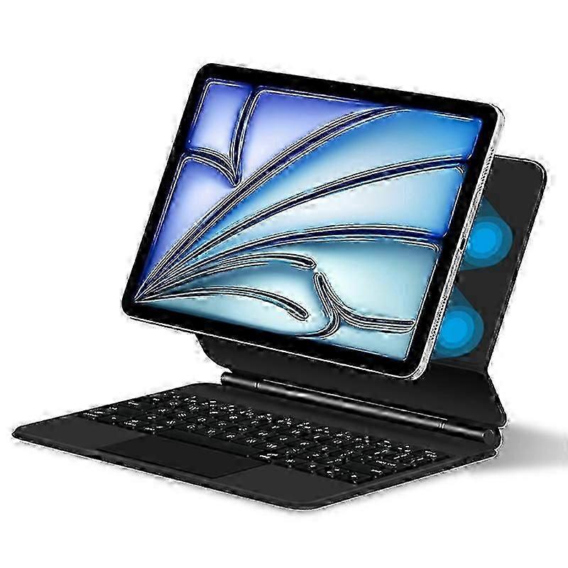 لجهاز iPad Air 11 (2025) (m2) لوحة مفاتيح بلوتوث تعليق مغناطيسي للكمبيوتر الشخصي + جراب لوحي من الجلد بو - وردي HR