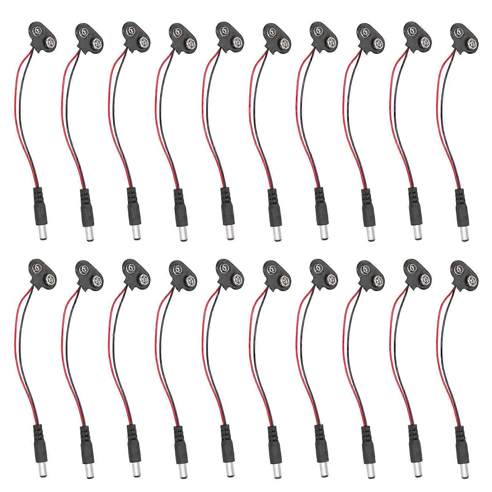 20Pcs Battery Clip Connector 9V Connection Cable Industrial Control Components DC 2.1mm Plug