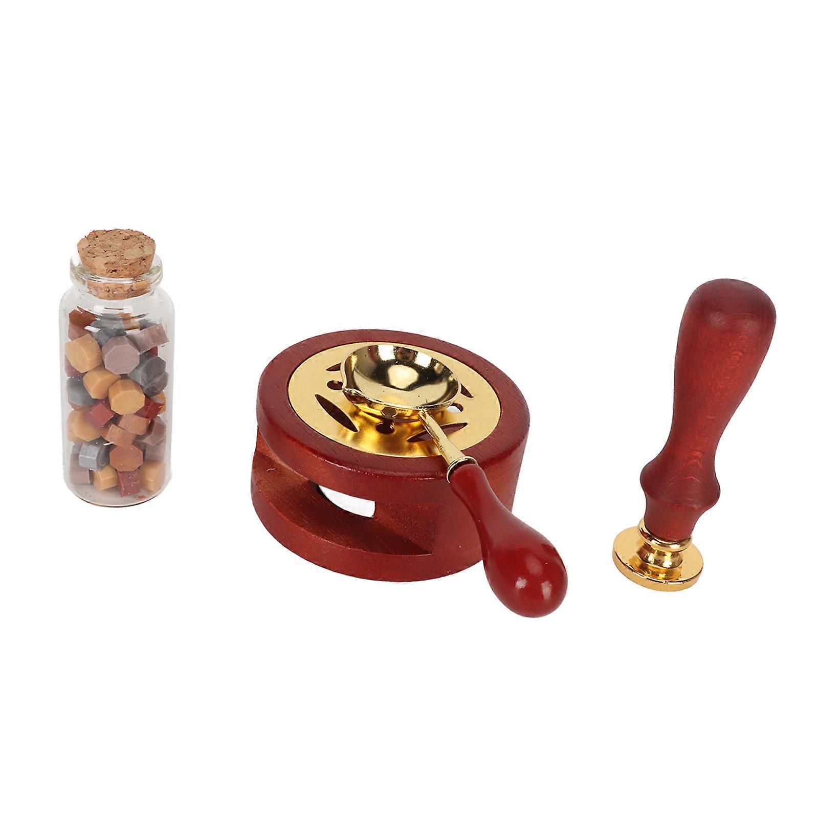 Wax Sealing Stamp Kit with Spoon Wax Sealing Wax Warmer 5 Replaceable Stamp Heads Sealing Wax Set for Envelope Invitation