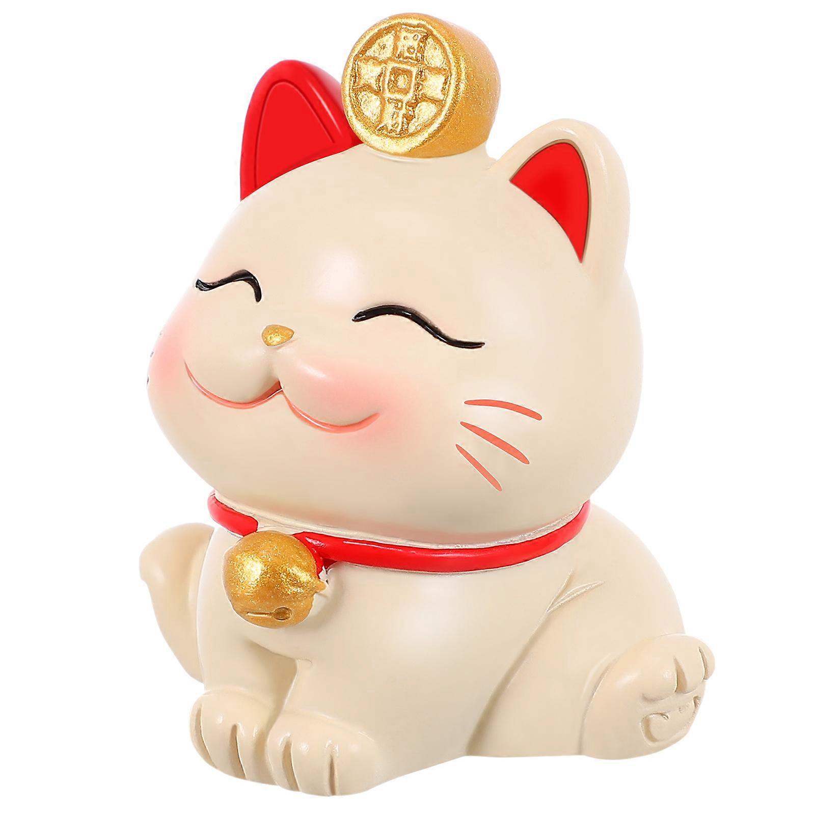 Small Cat Figurine New Year Gift Prosperity Symbol White 5.5X5CM Desktop Design 1Pack