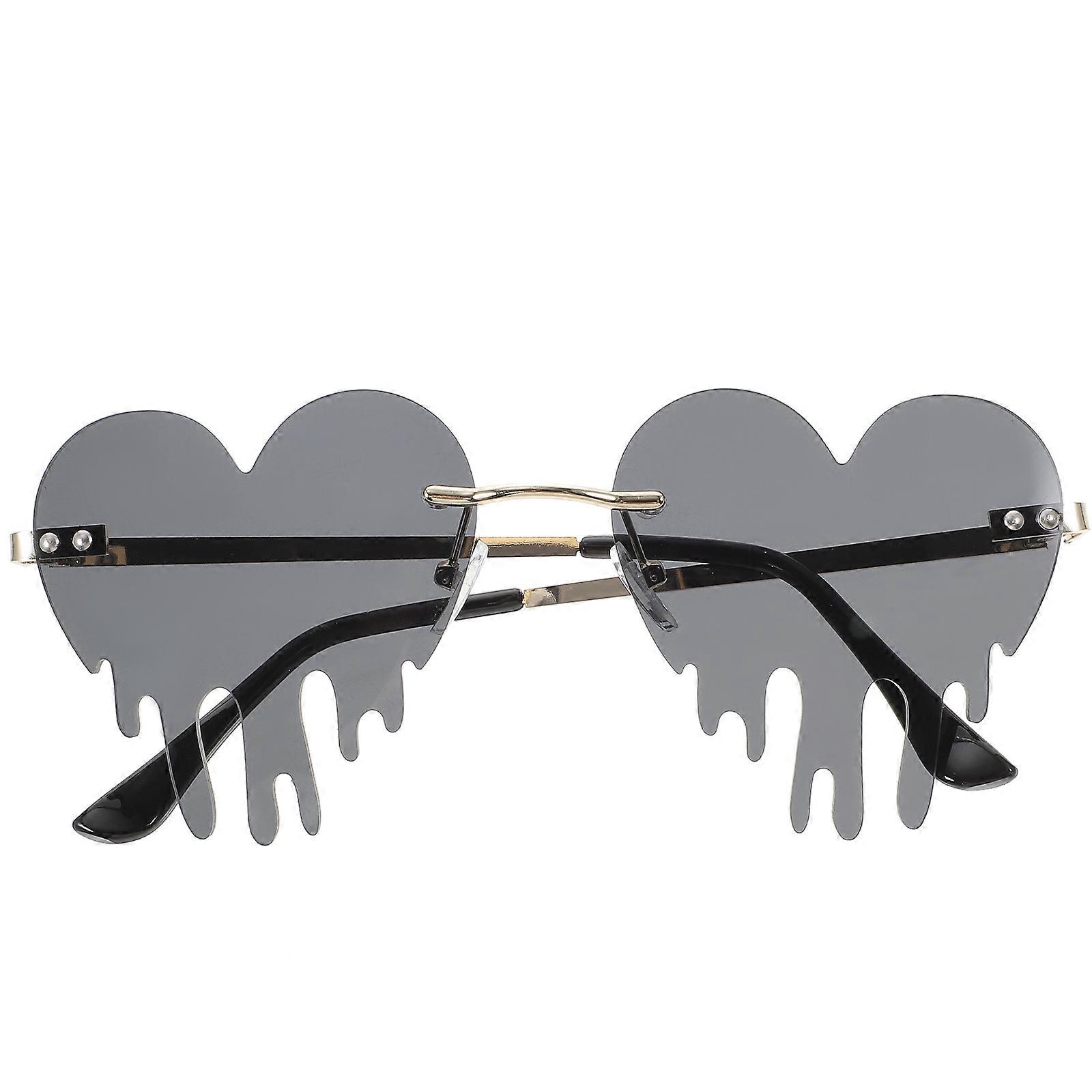 Heart Shaped Sunglasses for Party Use Lightweight Metal and PC Frame Grey Color Fits Most Faces