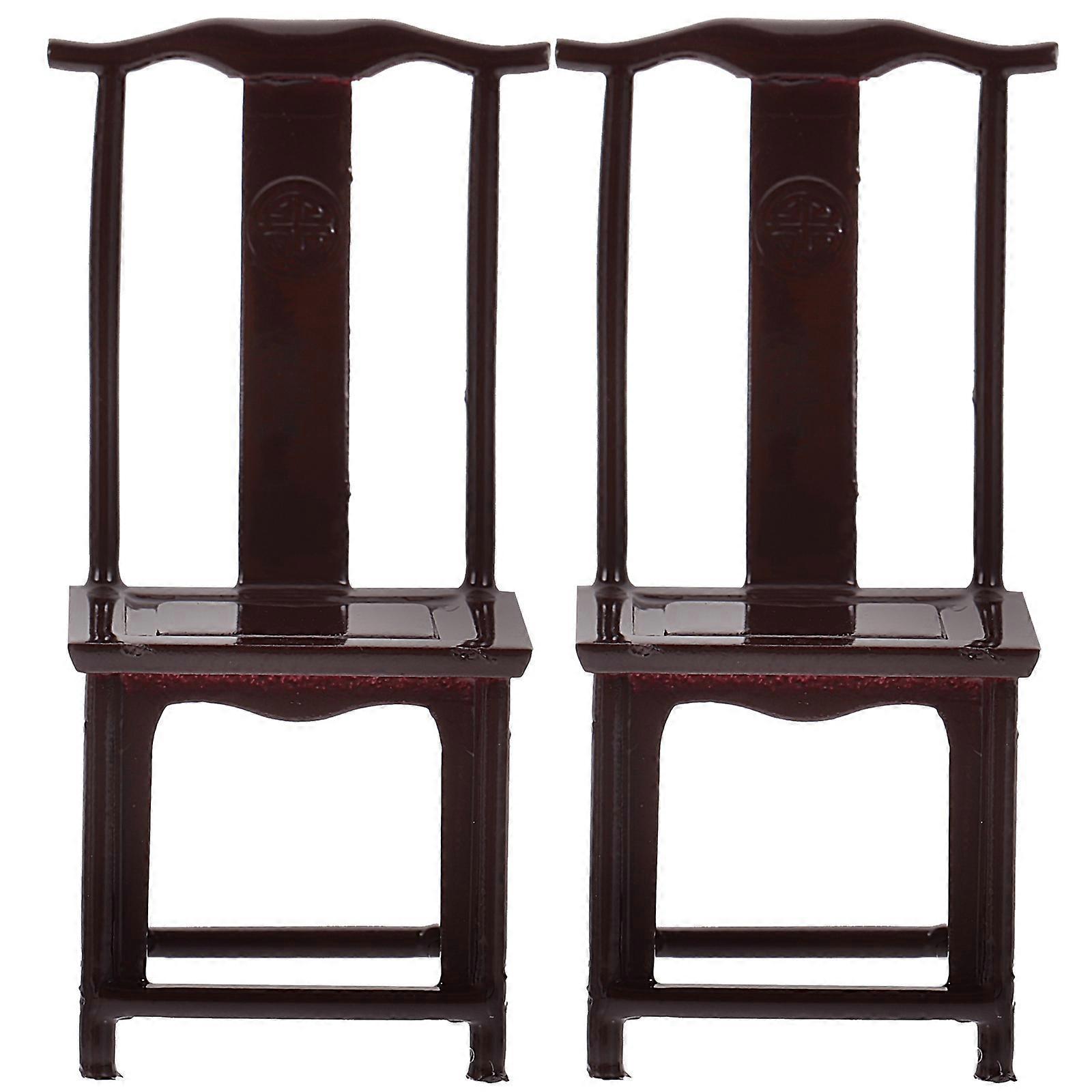 Vintage Miniature Furniture Dollhouse Accessories 2 Pieces ABS Mini Chairs for Decoration Dark Brown