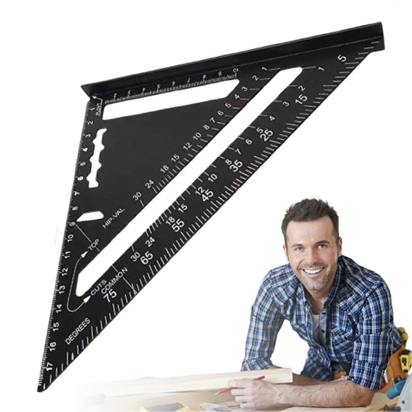 Linear – Scale ruler, scribe sentence template, 45 90 degrees Geometry measuring tool, architect's triangle, layout – black