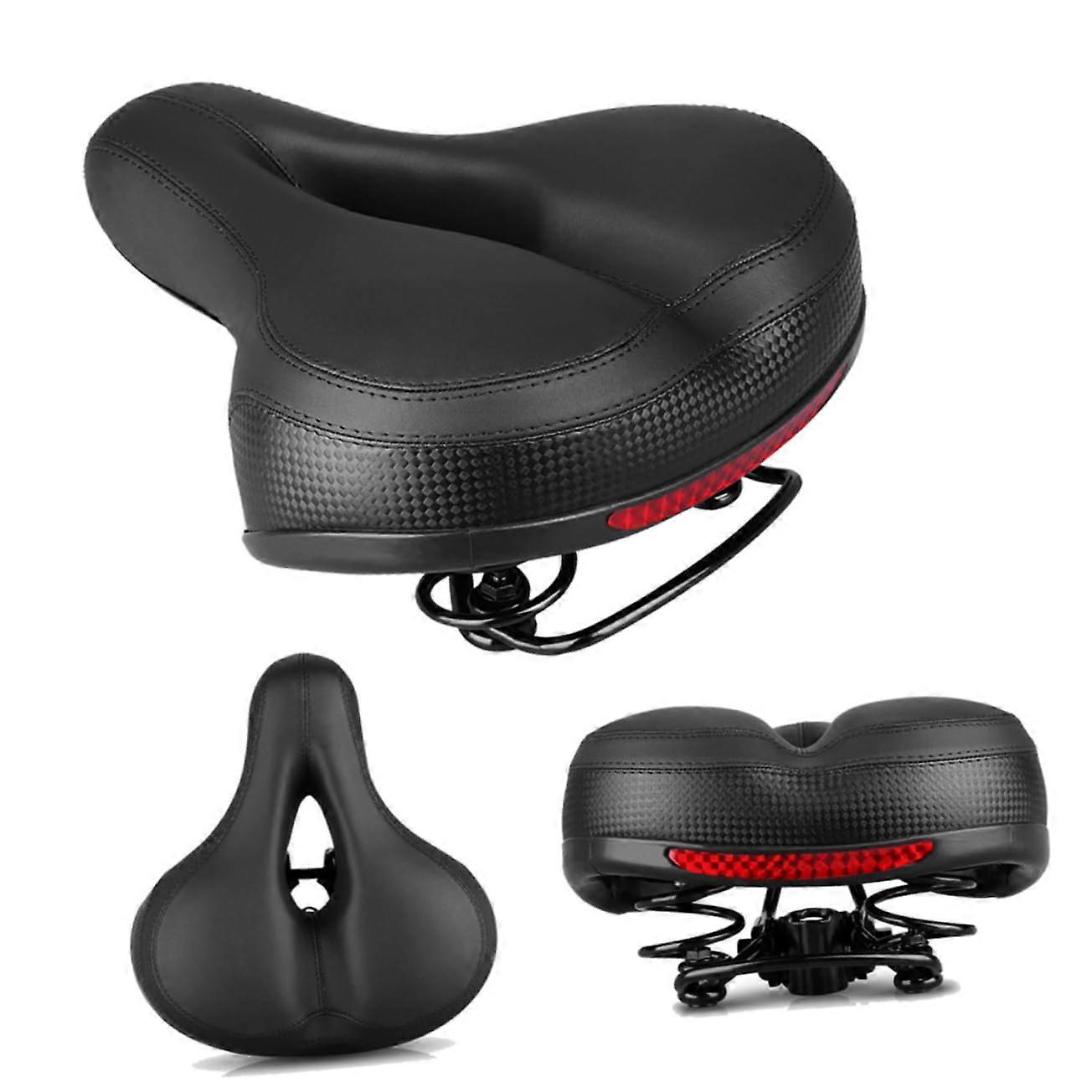 Ergonomic Bicycle Seat - Large Padded Seat with Ventilation for Road Bikes and Mountain Bikes with Reflective Rear Light