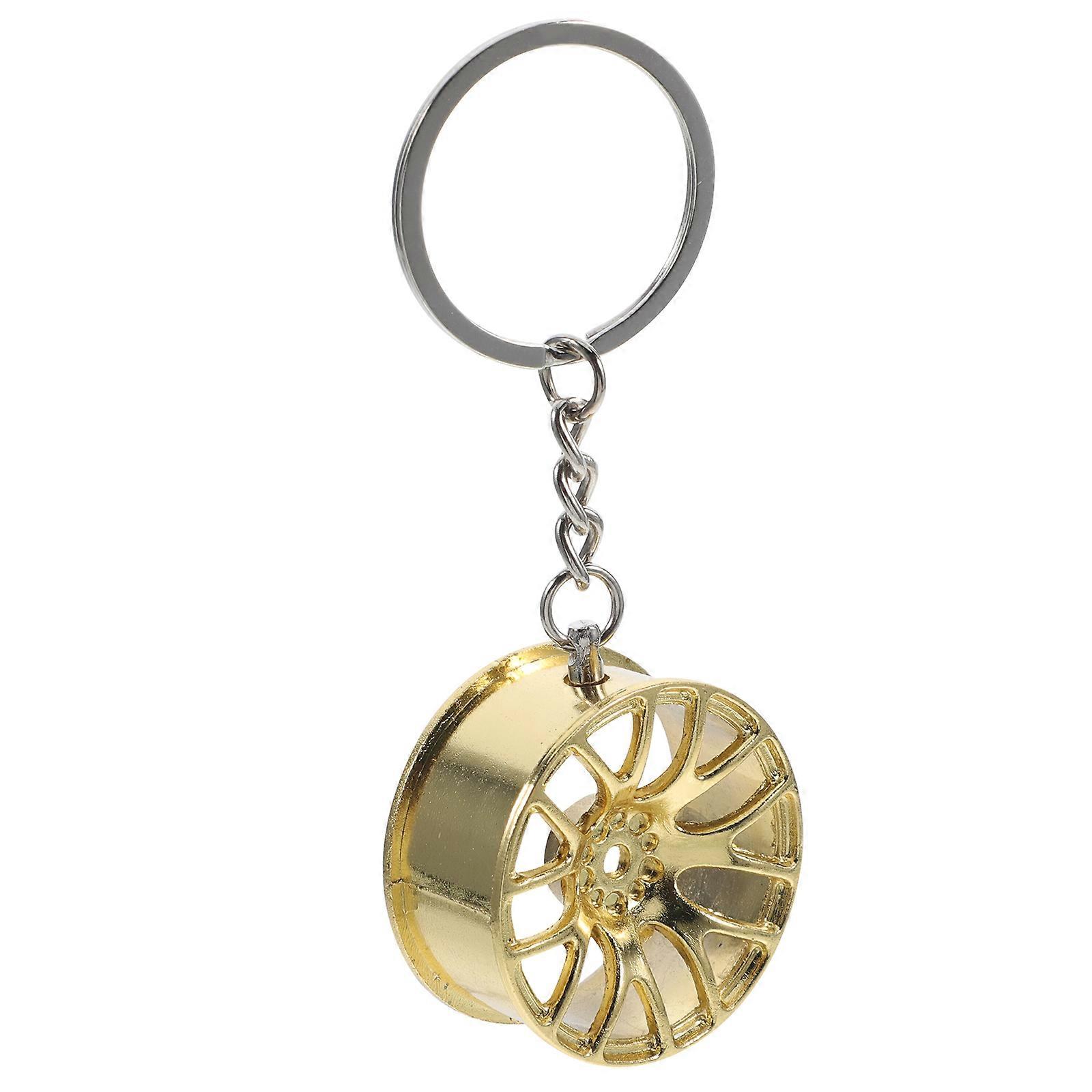 Stylish Zinc Alloy Car Wheel Hub Keychain for Decor Golden Color Elevate Your Style 3.5 x 2.2 inches