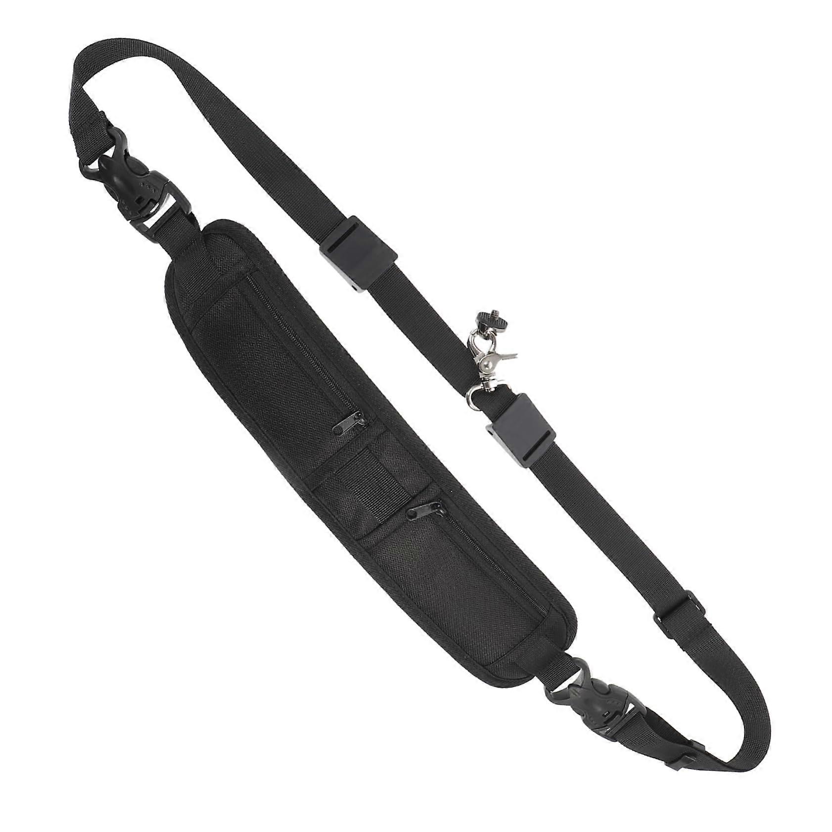 Adjustable camera strap made of nylon with small pockets, comfortable shoulder and neck strap for cameras, wearresistant material, breathable design.