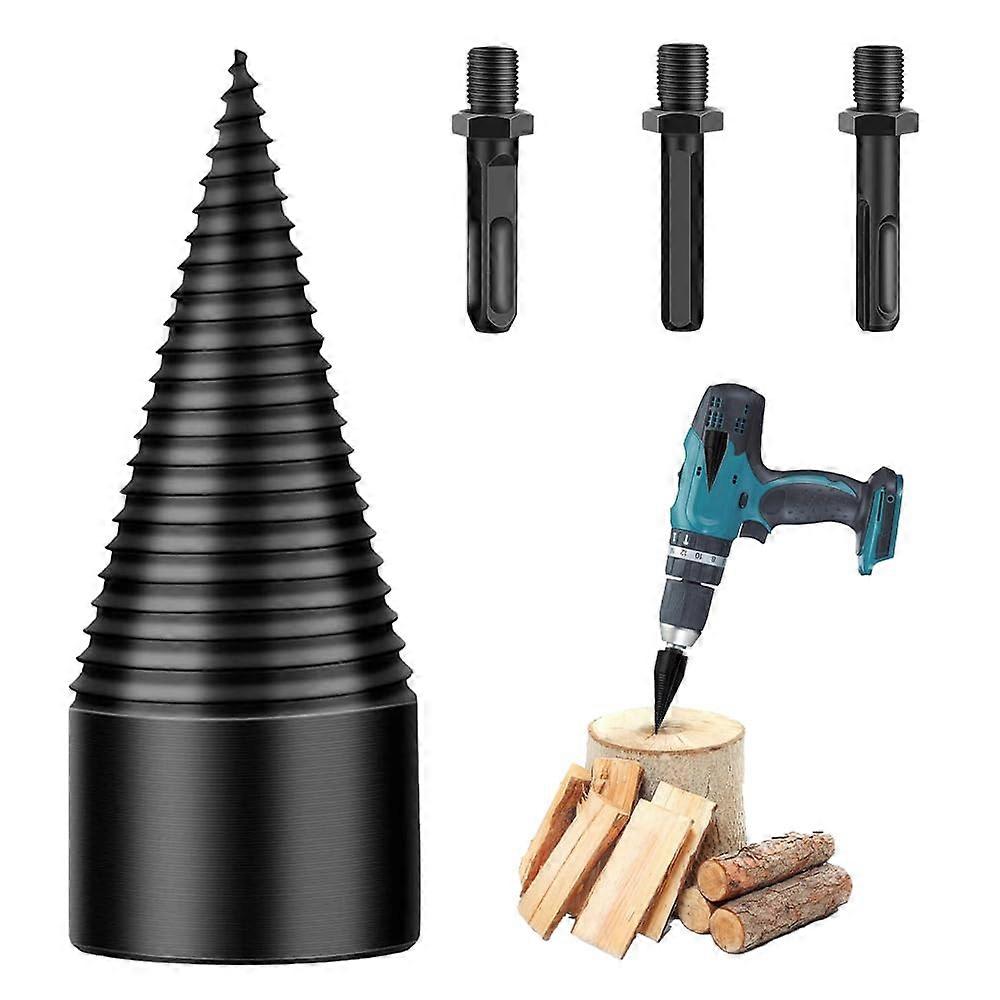 50 mm Drill Cone Wood Splitter Bit with 3 Handles, Heavy-Duty Firewood Splitter Drill Tool for Efficient Wood Splitting