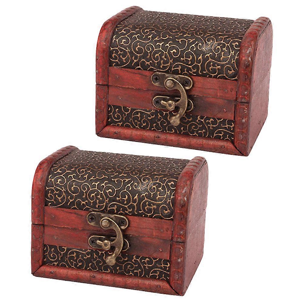 Retro Jewelry Box Vintage Ring Case Dark Red Color For Living Room Office And Dressing Table 2Pcs
