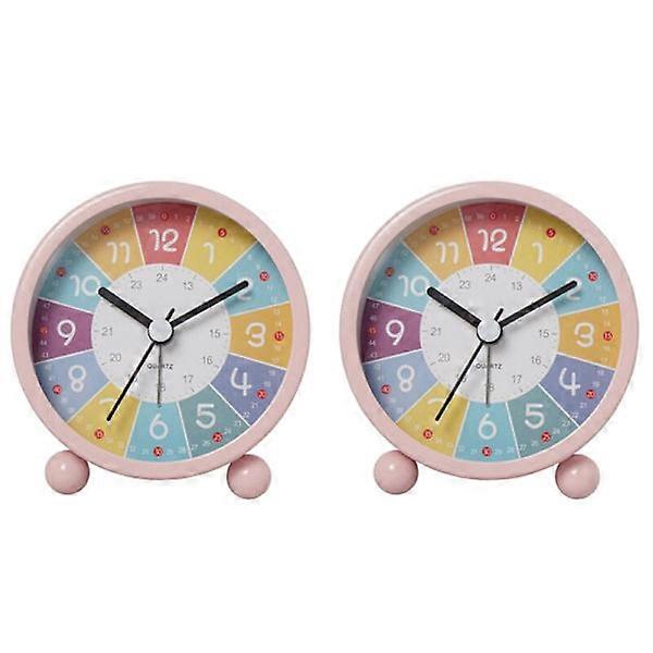2 Pcs Educational Wall Clock for Kids Learning Time, Decorative Silent Non-Ticking for Classroom or Bedroom Pink