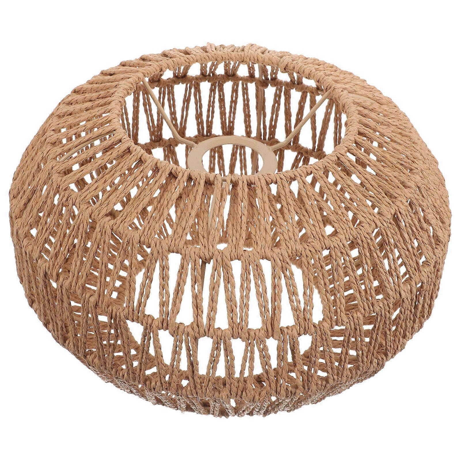 Simple Lampshade with Paper Rope and Metal Material for Home Use Light Brown 7.8 Inches