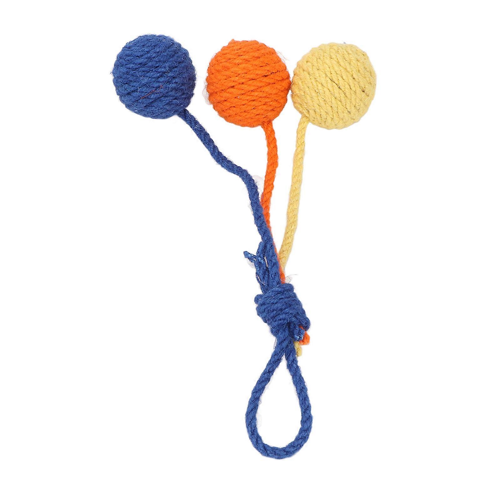 Hanging Cat Sisal Ball Chewable Colorful Interactive Cat Sisal Rope Ball Toy for Pet Indoor Red Yellow Blue 