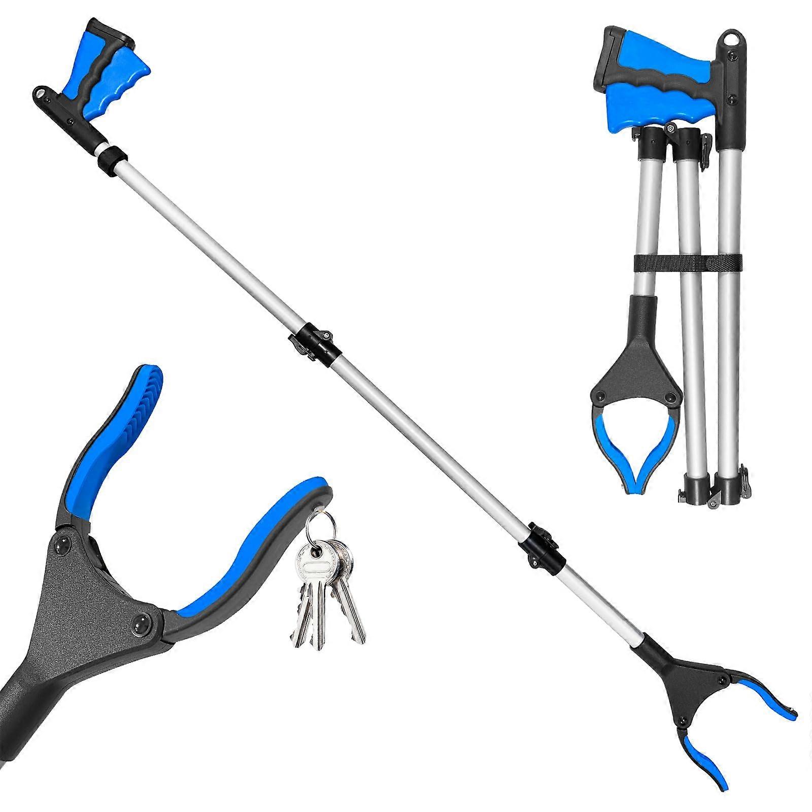 Multifunctional Foldable Gripper 108 cm Grabber for Seniors with 360° Rotating Head and Magnetic Tips in Blue