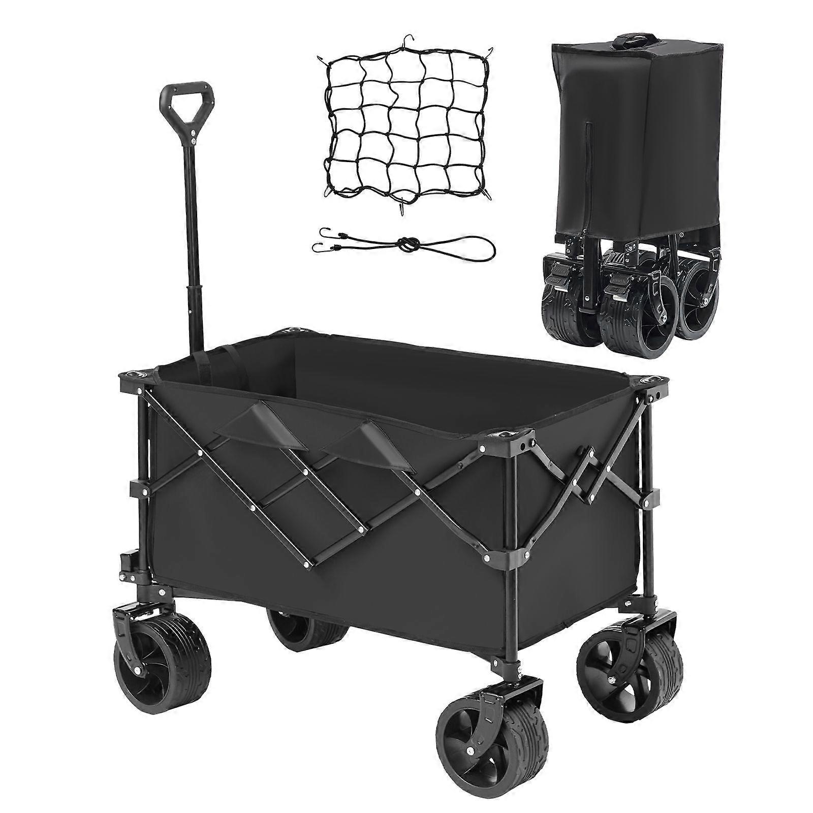 Collapsible Folding Wagon, 113 L Beach Wagon Cart with All-Terrain Wheels, Heavy Duty Folding Wagon Cart Max 250 lbs