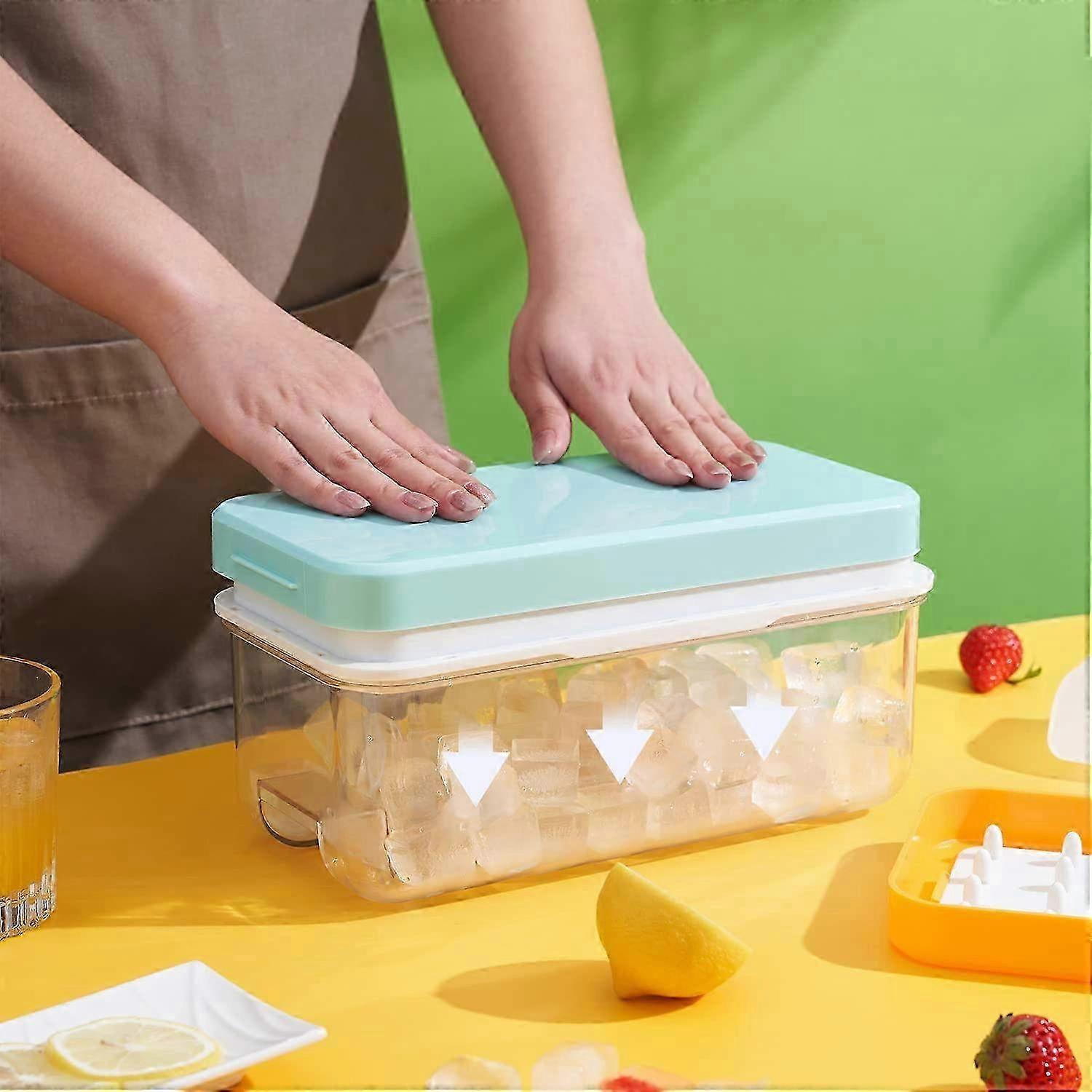 Ice Cube Tray with Lid & Ice Scoop - Freezer Ice Maker with 64 Easy-Release Cubes for Smooth Use & Convenient Ice Production