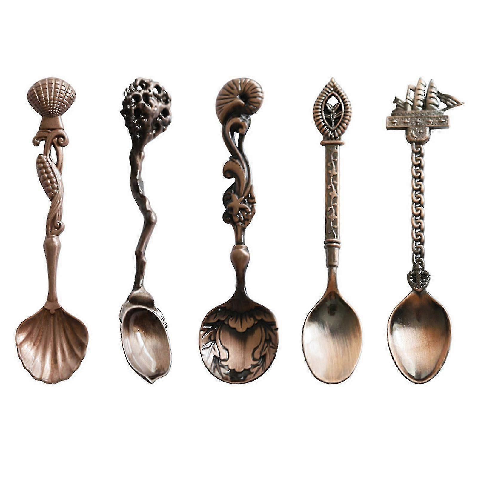Farfi 5pcs Coffee Spoon Retro Chic Alloy Rust Proof Multi-function Dessert Spoon For Home