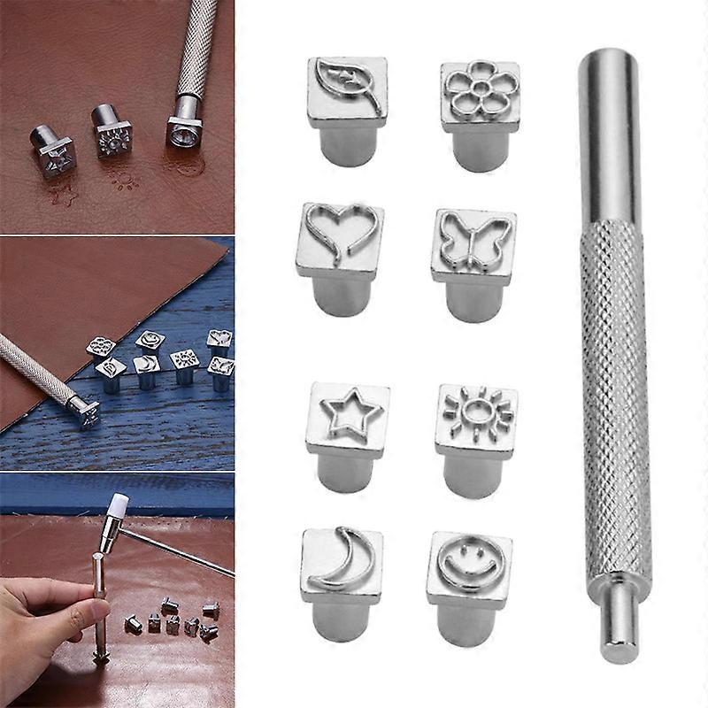 8 Style Metal Extruder Leather Carving Printing Tool DIY Manual Leather Craft Stamps Artistic Pattern Leather Embossing Printing Tool S