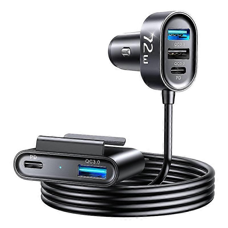 5合1超快速车载充电器，72W USB C车载充电器PD 3.0 / QC 4.0 / 3.0 / PPS 25W Type-C多功能车载充电器适配器