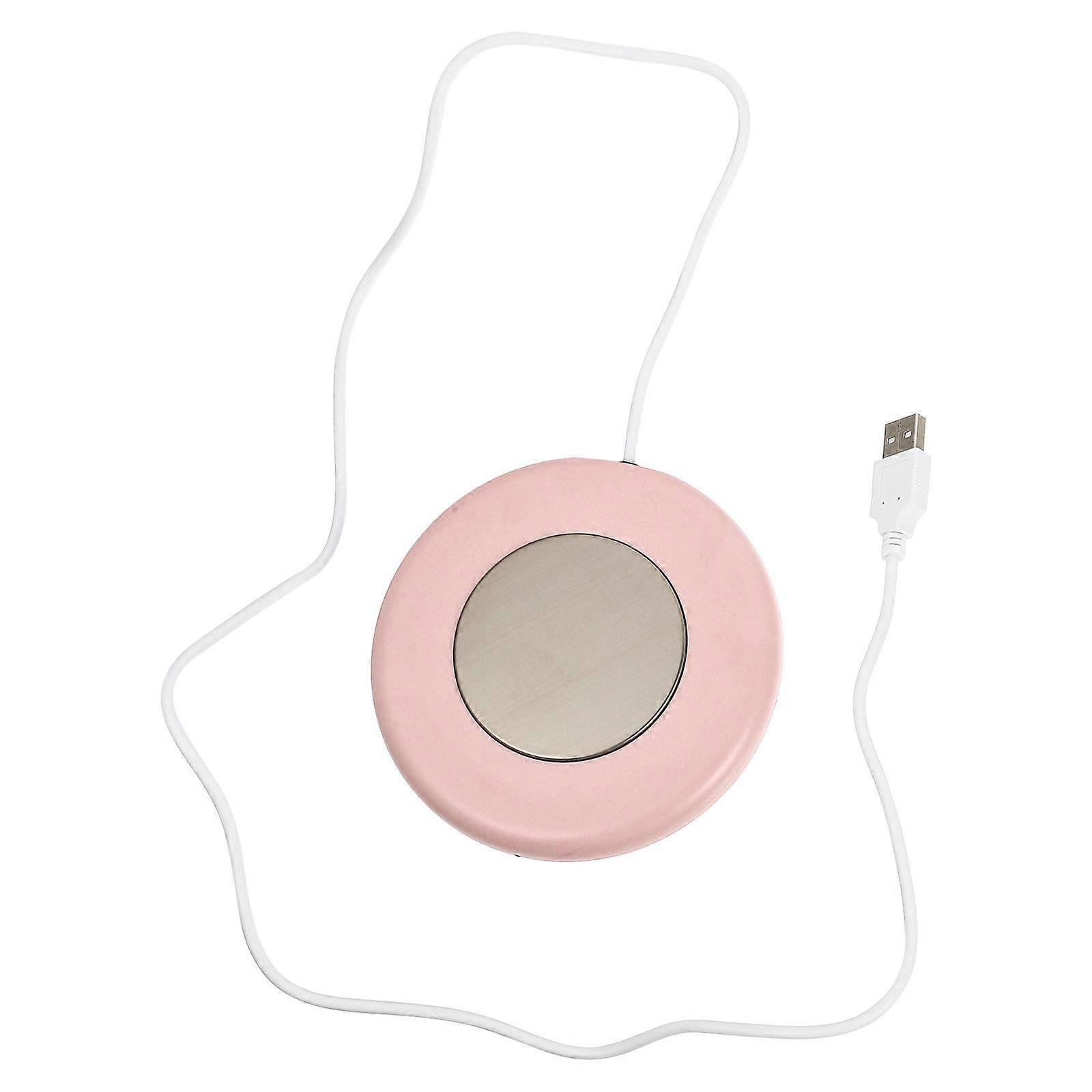 USB Cup Warmer with Heating Coaster for Home Use Aluminum Alloy Pink 55℃ Constant Temperature