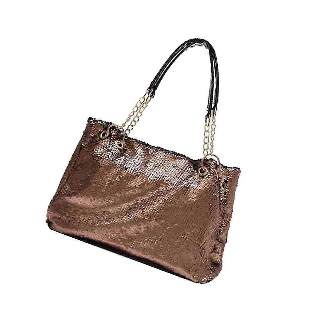 Khaki Glitter Tote Bag for Women's Durable PU and Sequin with Reversible Two Tone Sequins Perfect for Shopping and Travel