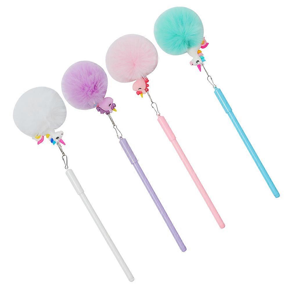 Kids Fluffy Balls Cartoon Ink Pens 4Pcs Assorted Color Writing Instruments for Study Smooth Writing