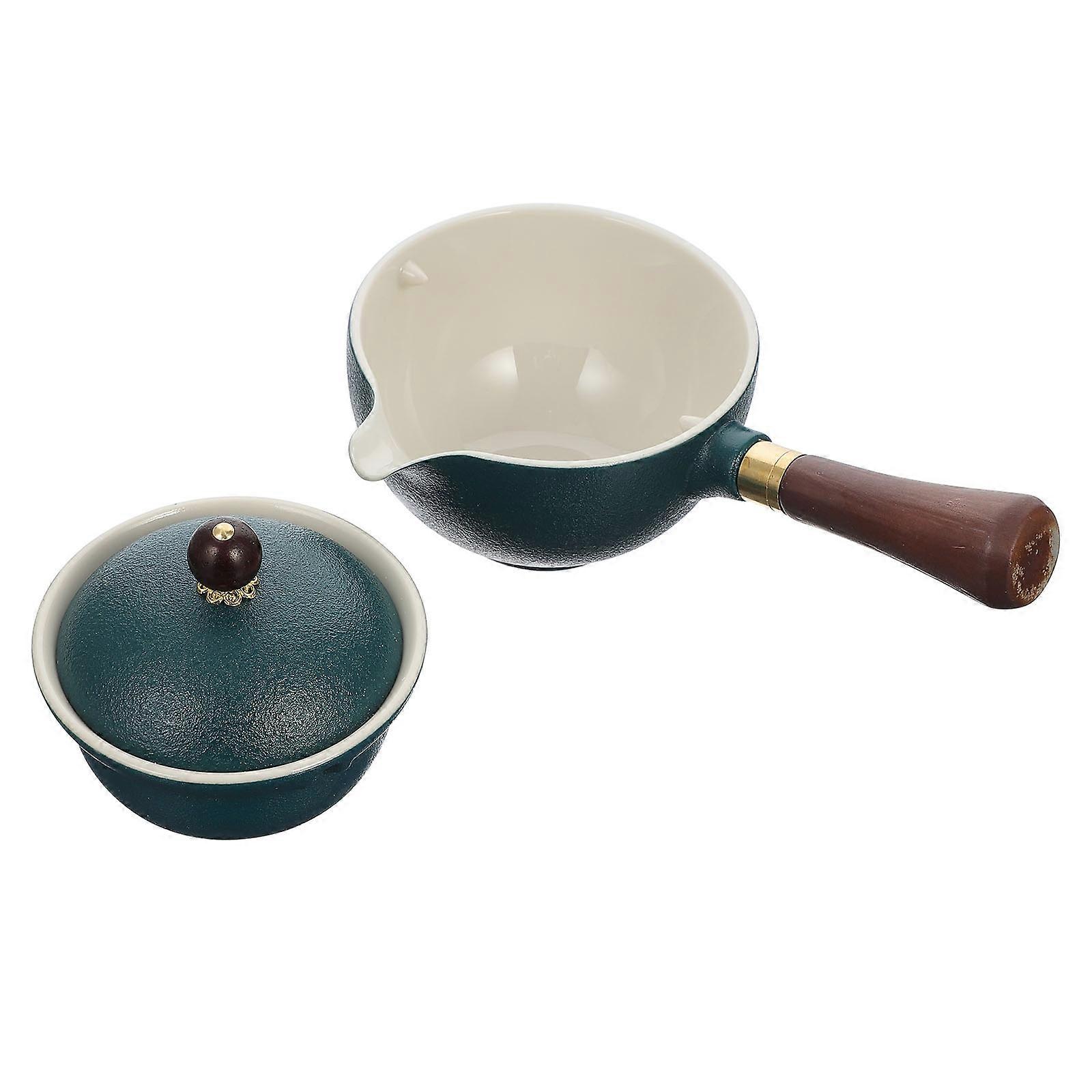 Ceramic Tea Kettle Suitable For Home Use With Leaf Filter Green Portable Brewing 1Pack