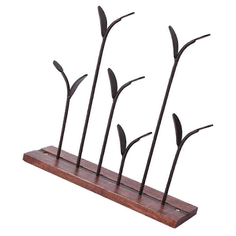 Coffee Iron Key Rack with Wooden Base for Decor Earring Plate and Trinkets Storage 1pc