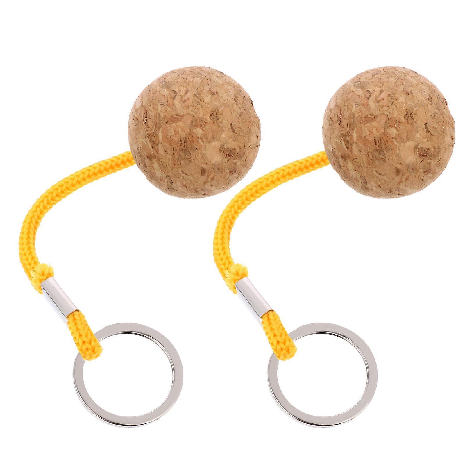 Buoy Key Chain For Water Sports Utility 13X4CM Floating Cork Ball Keychain Yellow 2Pcs