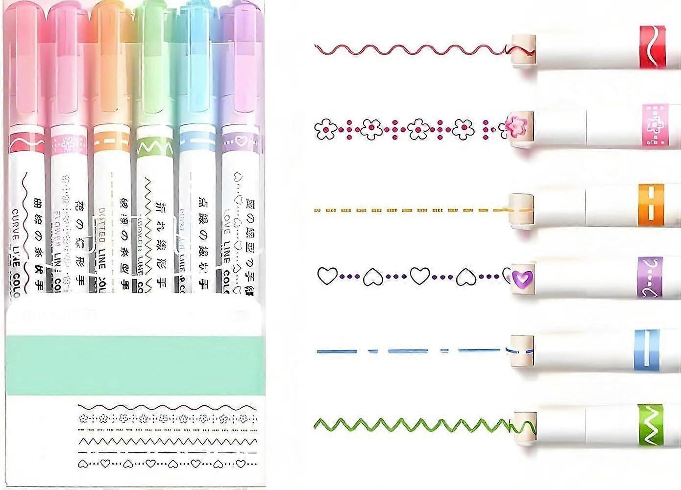 Edge pins, edge design pins, curve highlighters, curve design pins for scrapbooking planning, colorful, funshaped pens set C.
