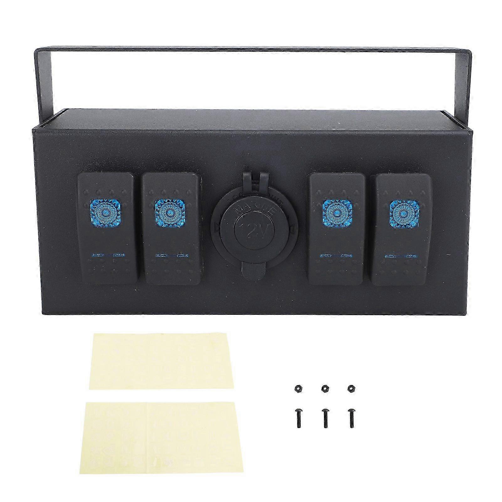 4 Gang Rocker Switch Box DC 12?24V ON Off Toggle Panel Box with Cigarette Lighter Port Back Light for Boats Yachts RV Buses 2025