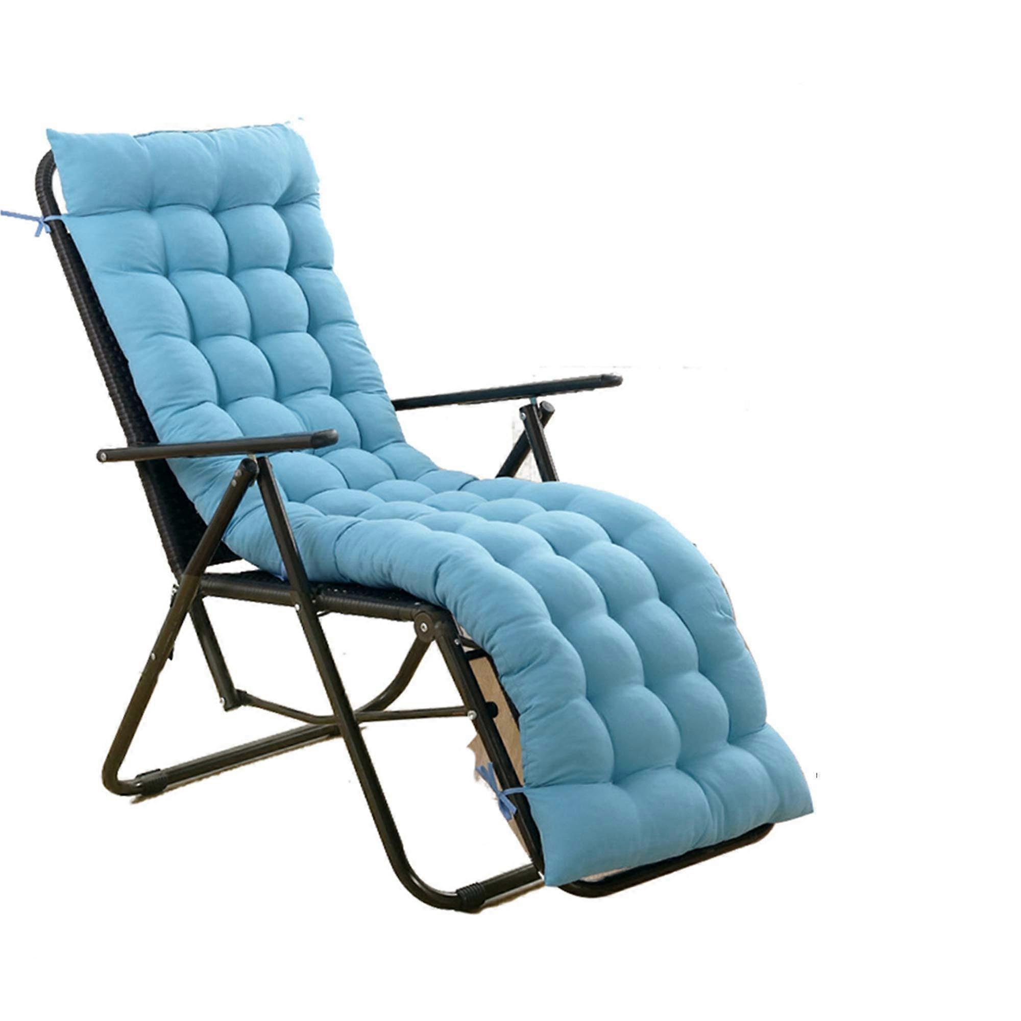 Extra Thick Padded Garden Chair Cushion, 153 x 48 cm, 6 Attachment Straps, Durable Comfortable for Sun Loungers, Sky Blue