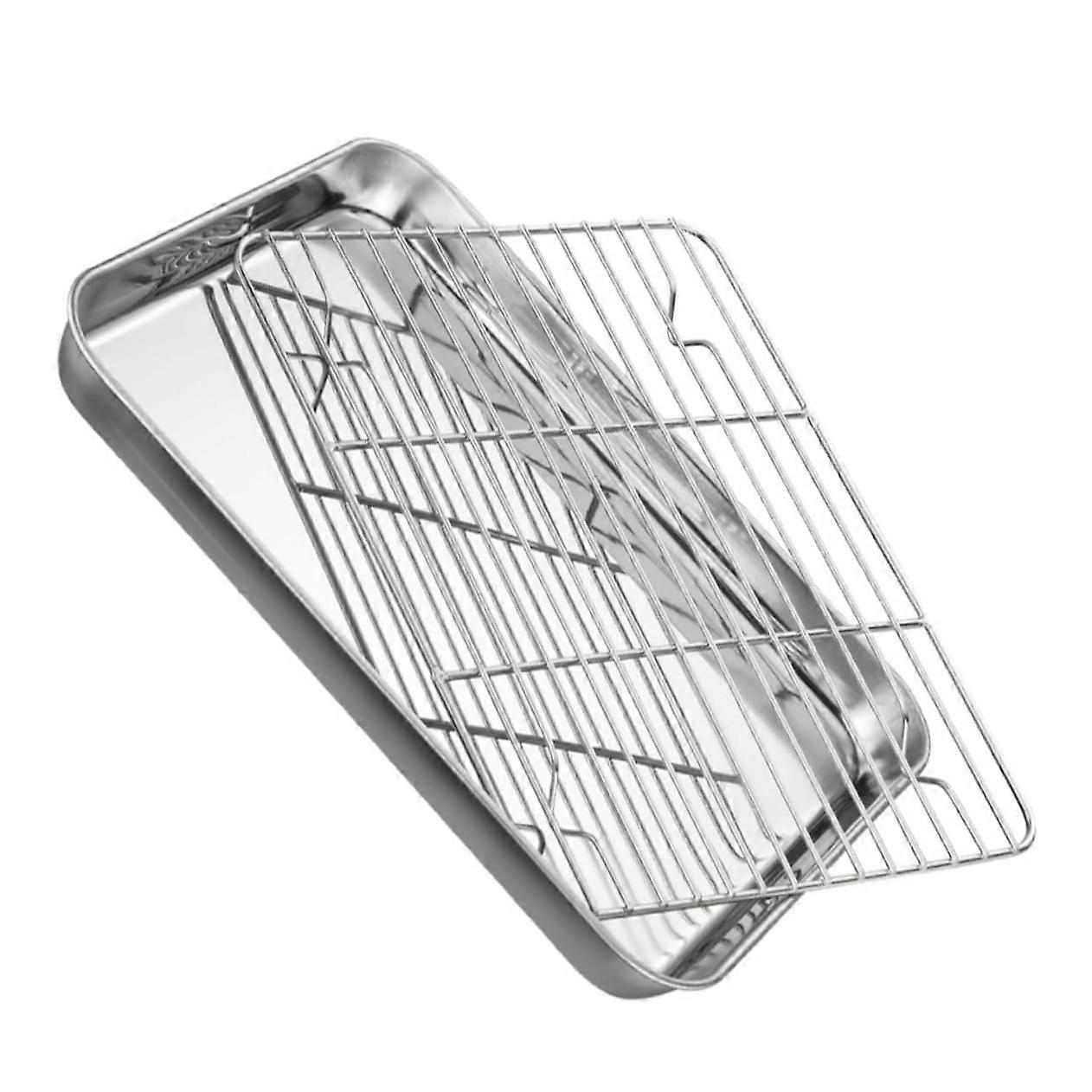 Large Stainless Steel Serving Tray with Rim, BBQ Platter & Stackable Bread Plate