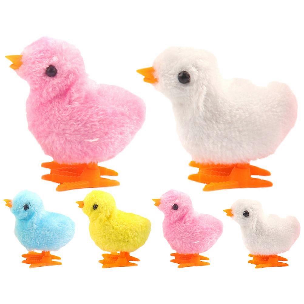 6pcs Wind Up Chickens Plush Clockwork Jumping Toys for Novelty, Small Soft Chick Decor for Indoor and Garden Use, Fun