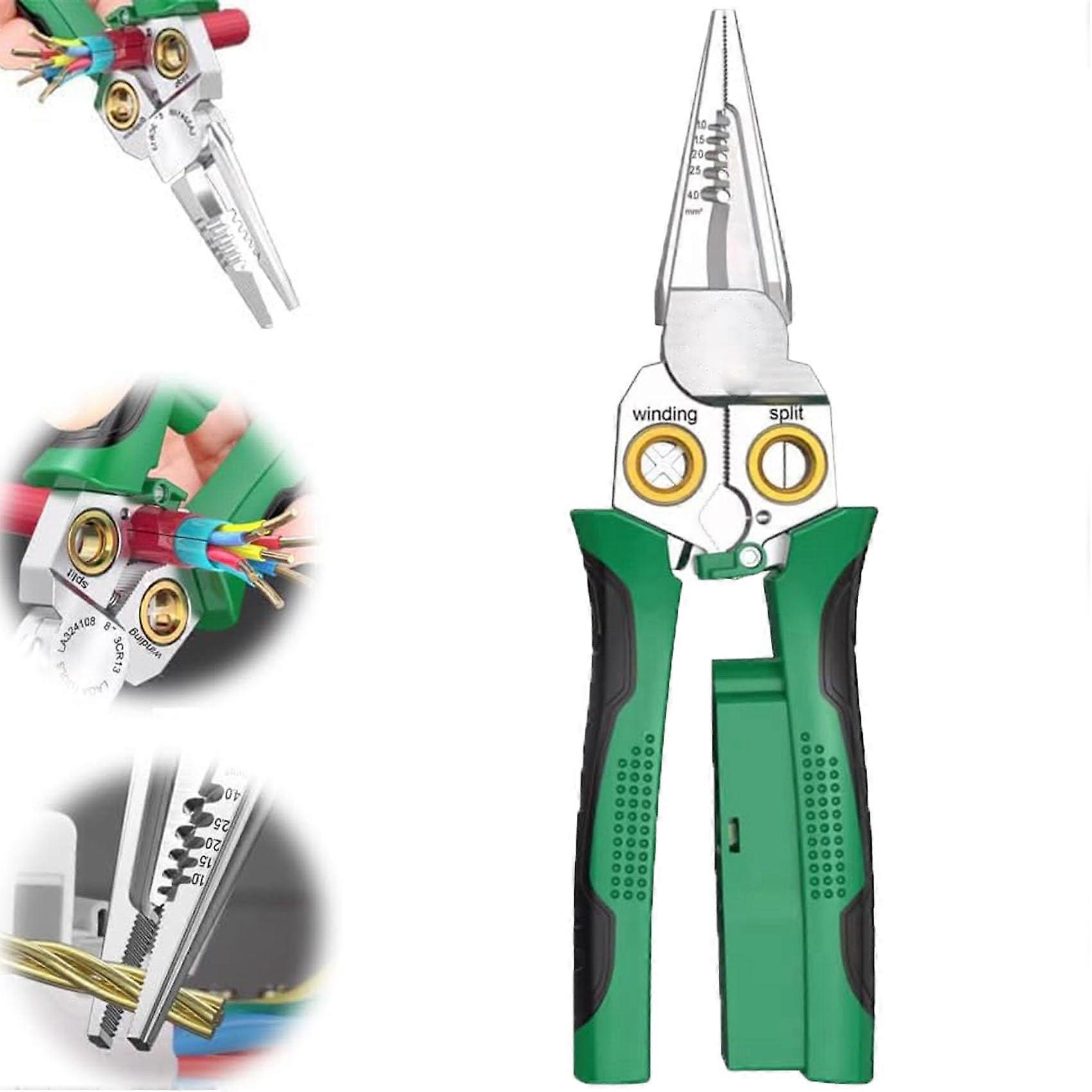 7in1 Super Easy Multifunctional Wire Stripper, Stripping ToolCrimping Tool (1) Green