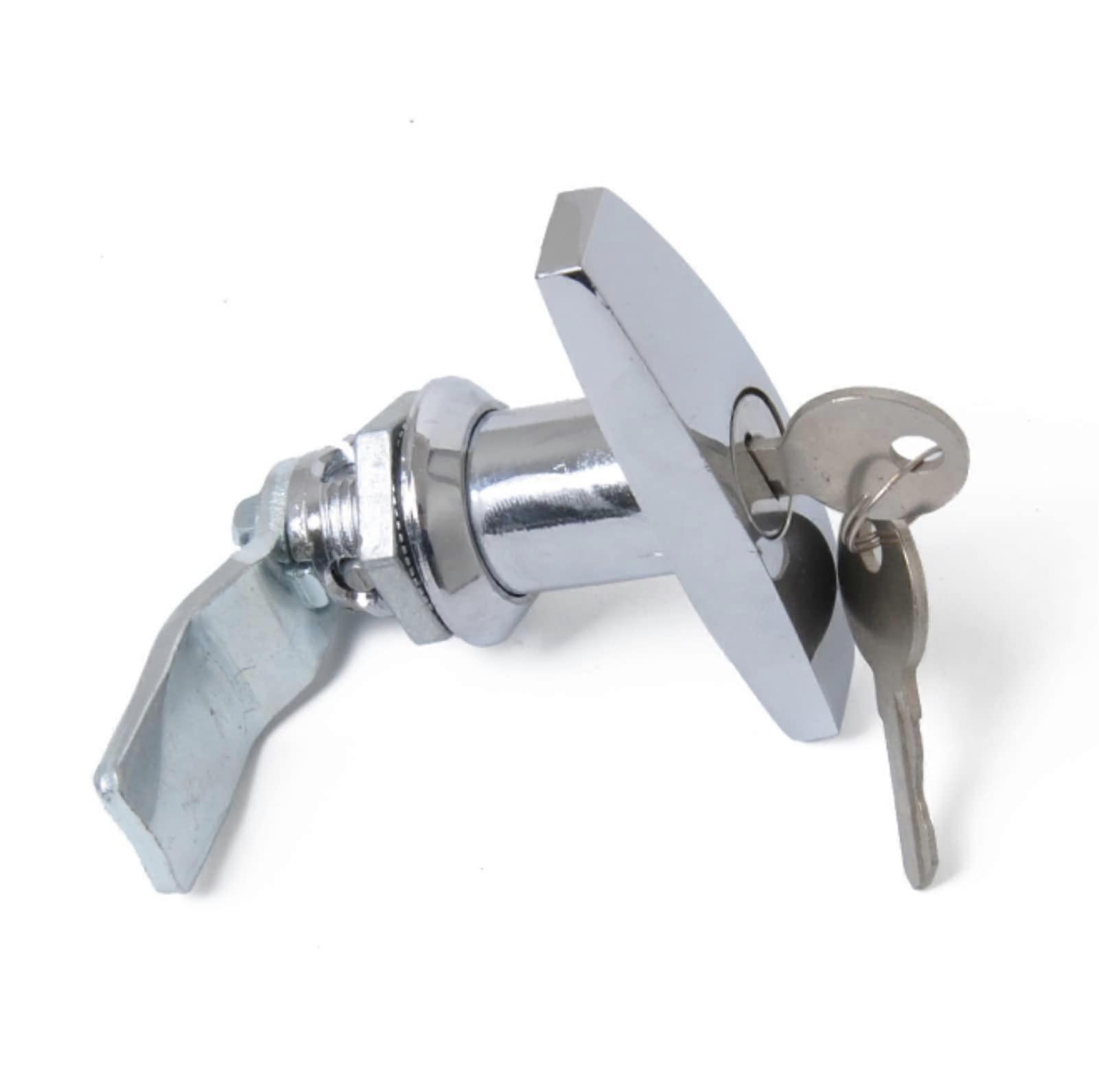 1 Piece T Handle Lock Hanger Door Lock Kit with 4 Keys Truck Cap RV Trailer RV Cabinet T Handle Garage Door Lock Shiny Chrome Silver