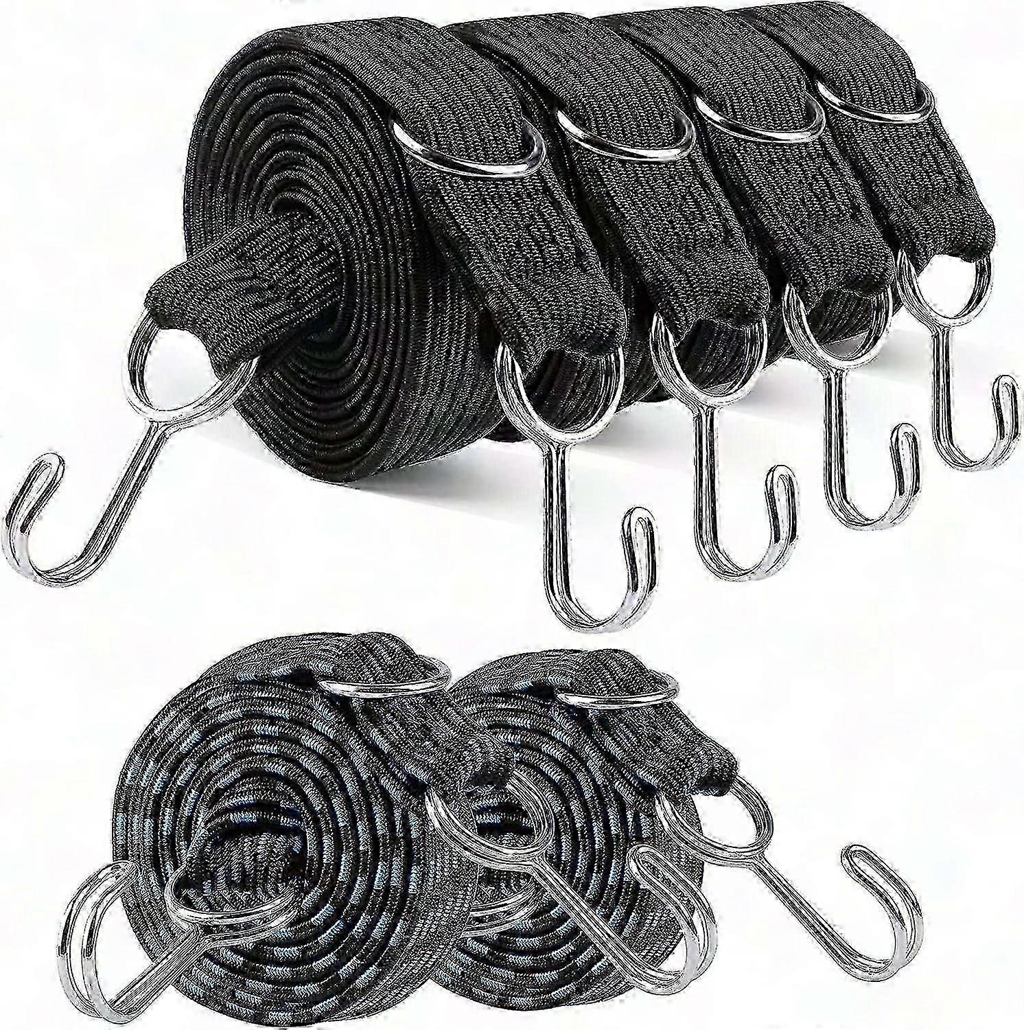 6 Bungee Cords with Hooks - 4 Extra Long 3m & 2 Blue 2m Elastic Straps