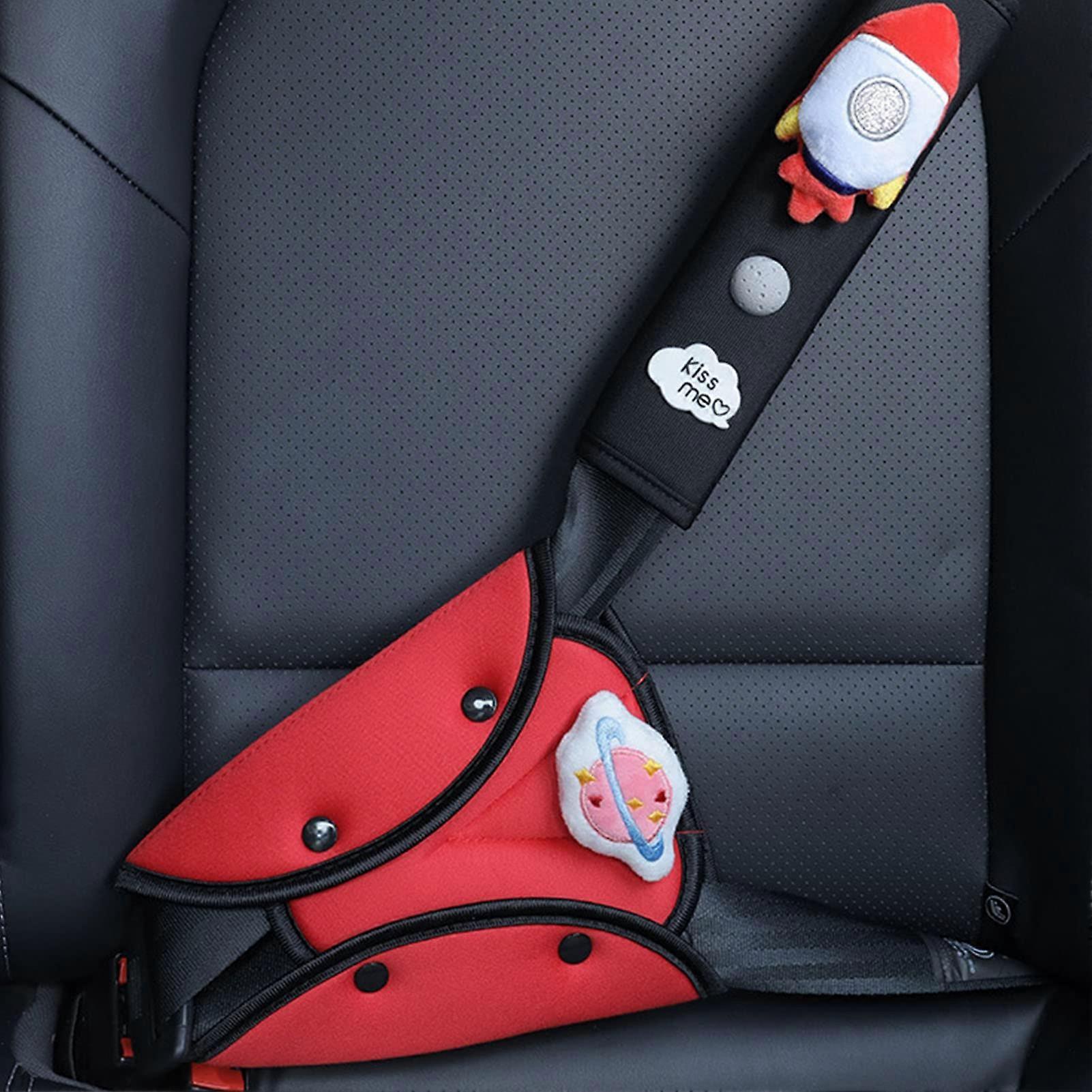 Auto Safety Belt Cushion Pad for Kids Red Spacecraft Design, Comfortable Neck Support