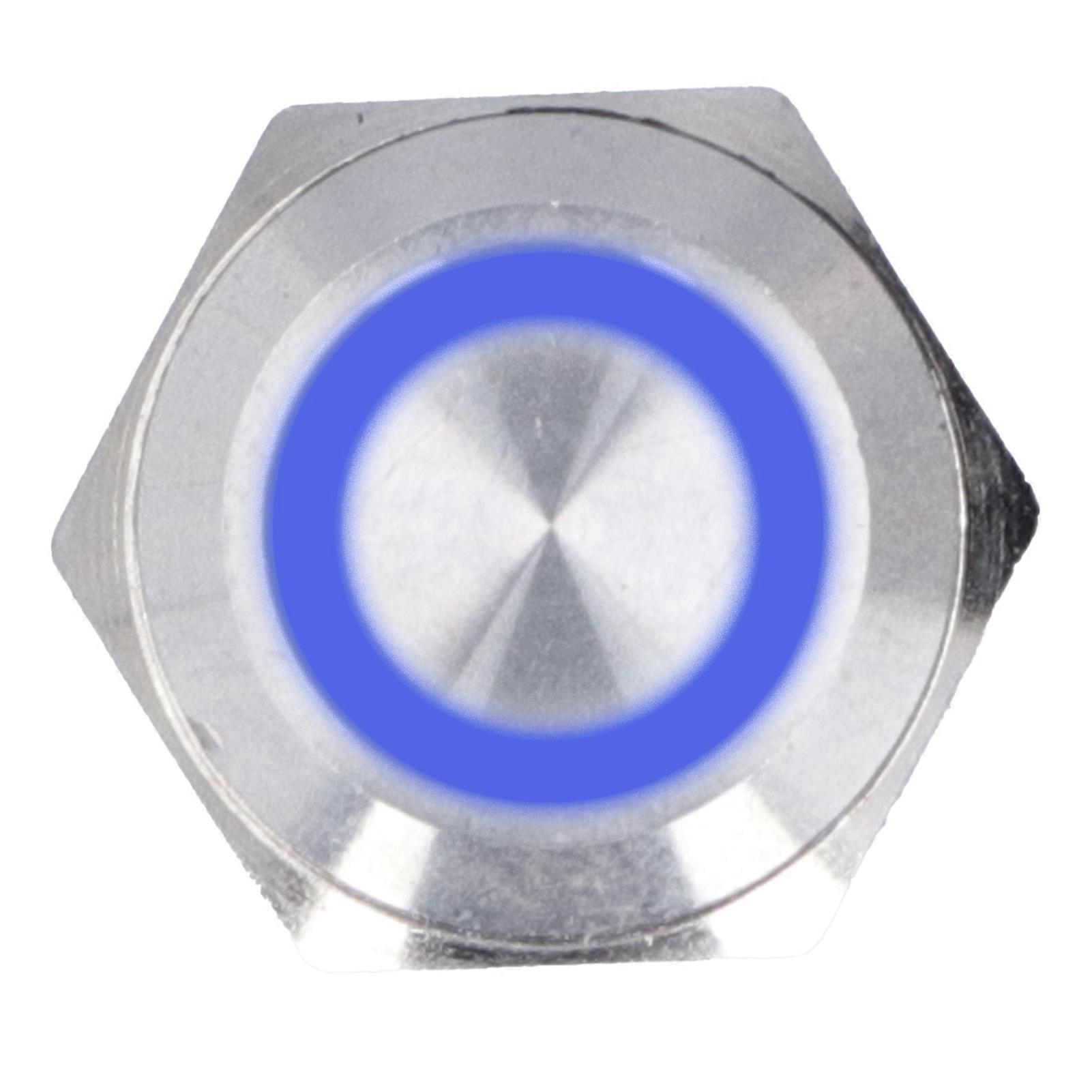 5Pcs Momentary Push Button Switch Metal Auto Reset Ultra Thin Waterproof with LED 16mmDC12~24V Blue