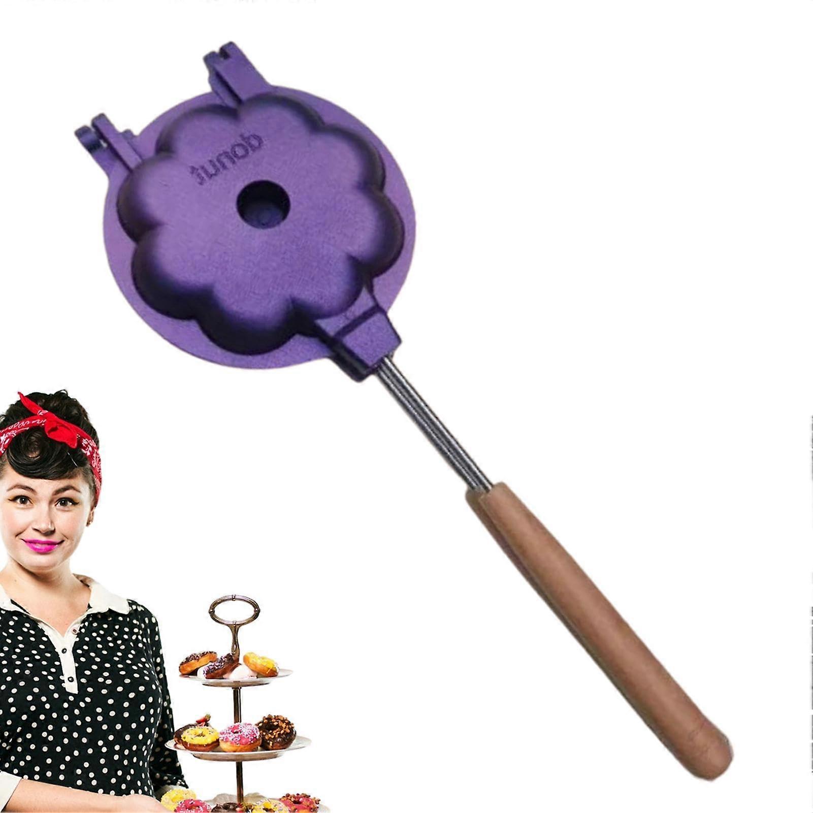 Doughnut Maker Machine Aluminium Doughnut Mould Long-Handle Baking Tray Doughnut Layer Cakes Wooden Handle