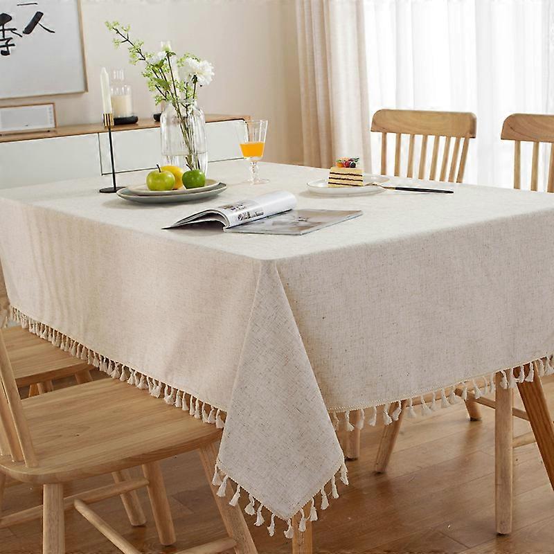 Rectangular Tablecloth Stain Resistant Washable Tablecloth Solid Color Tassel Oblong Tablecloth Cotton Linen Table Cover for Kitchen Dining Table Buf