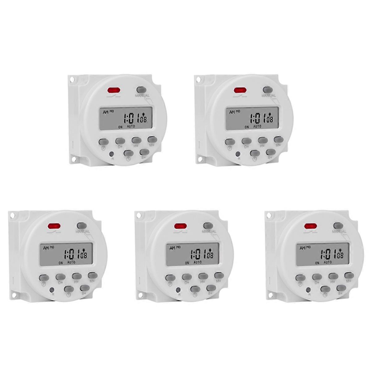 5X 1 Second Interval 220V Digital LCD Timer Switch Weekly Programmable Time Relay Programmer CN101S