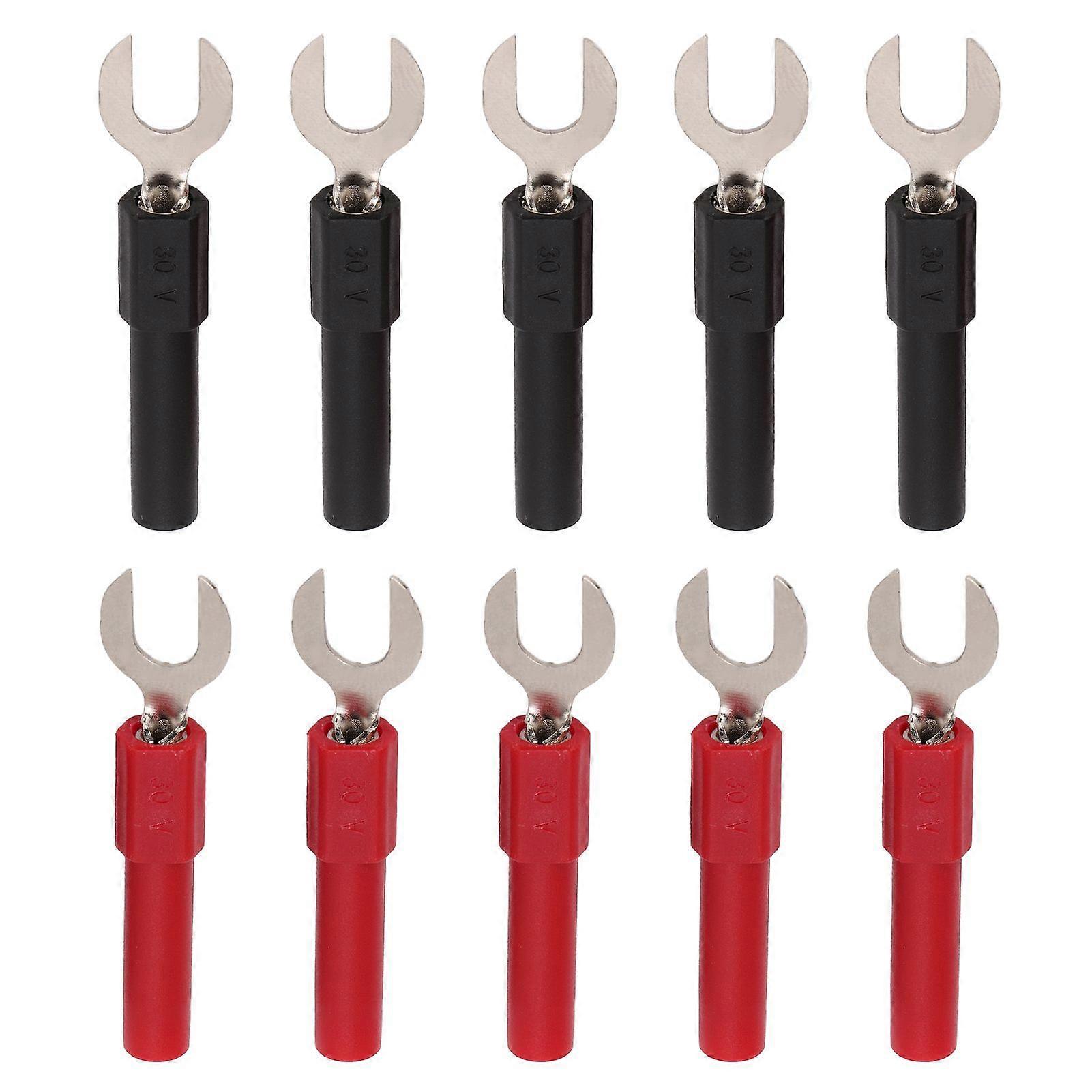 10pcs Fork Spade Wire Connectors PVC Brass Material 6mm/0.2in Y Type 4mm/0.2in Hole U Type Banana Plug Maximum.10A