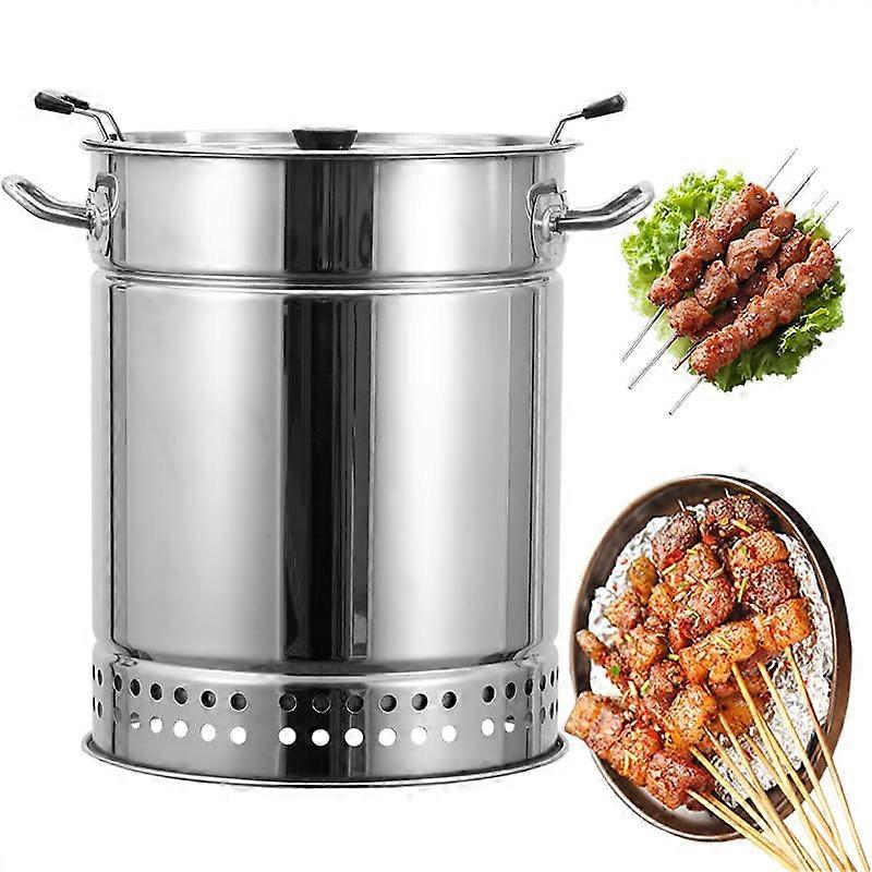 Stainless Steel Portable Smokeless Charcoal Grill Vertical Barrel Smoker with 20 Skewers